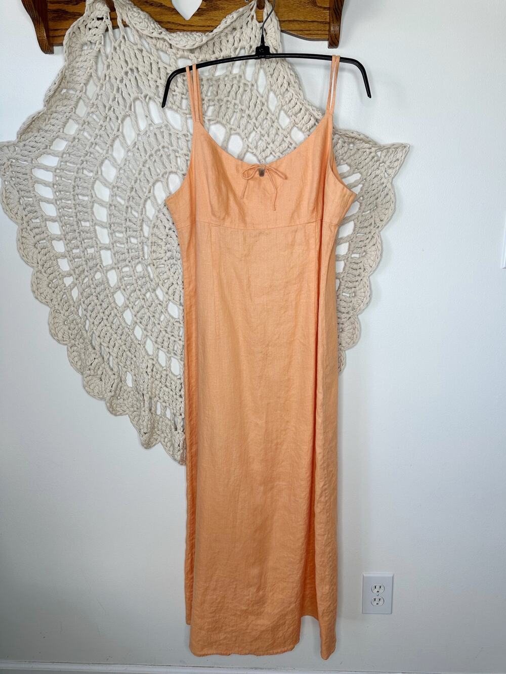 Casual Corner Vintage 90s Pastel Orange Linen Sundress Maxi Size 12